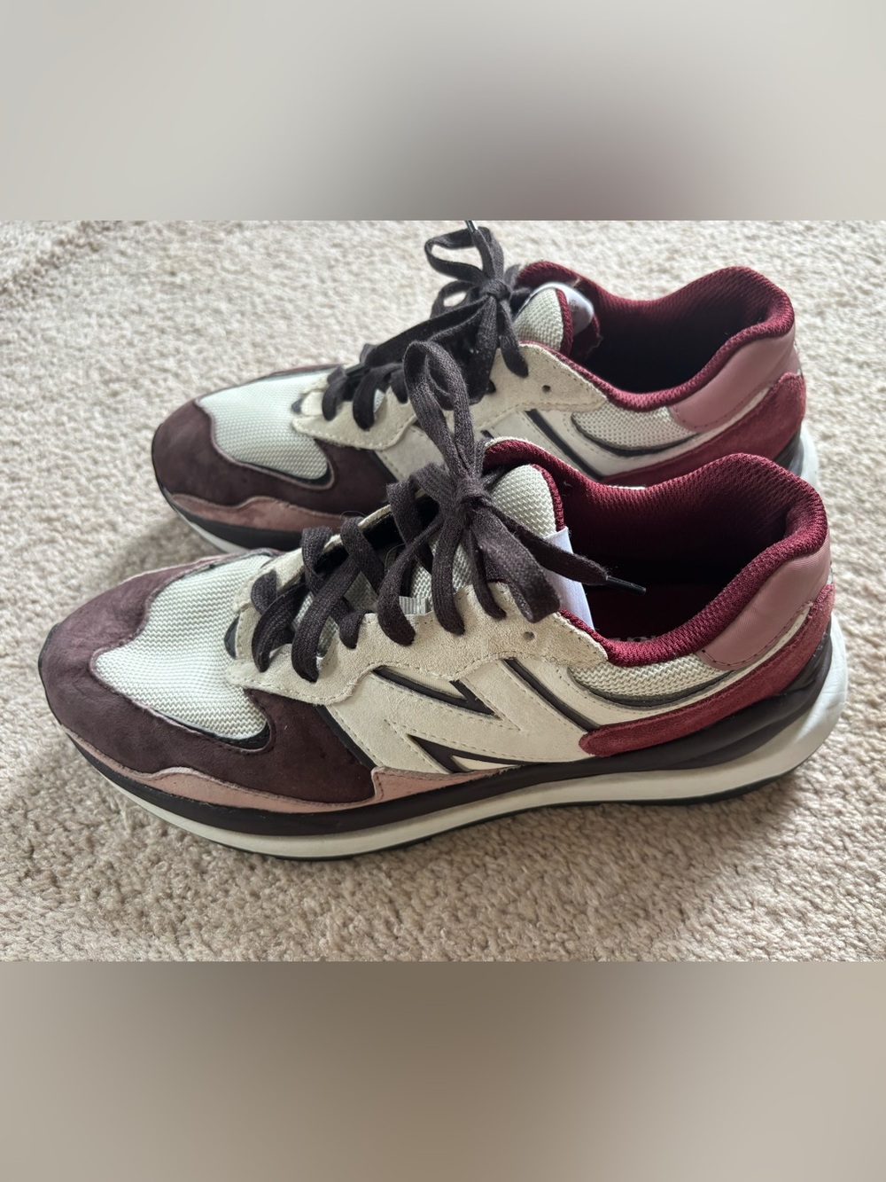 New Balance Women's Burgundy Maroon White Suede Mesh Sneakers